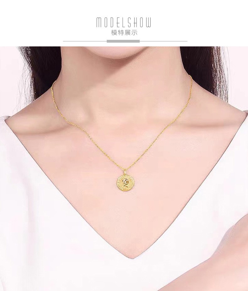 蓝色多瑙河 黄18k金女王头像金牌吊坠ins风格 女王金牌 黄18k金【图片