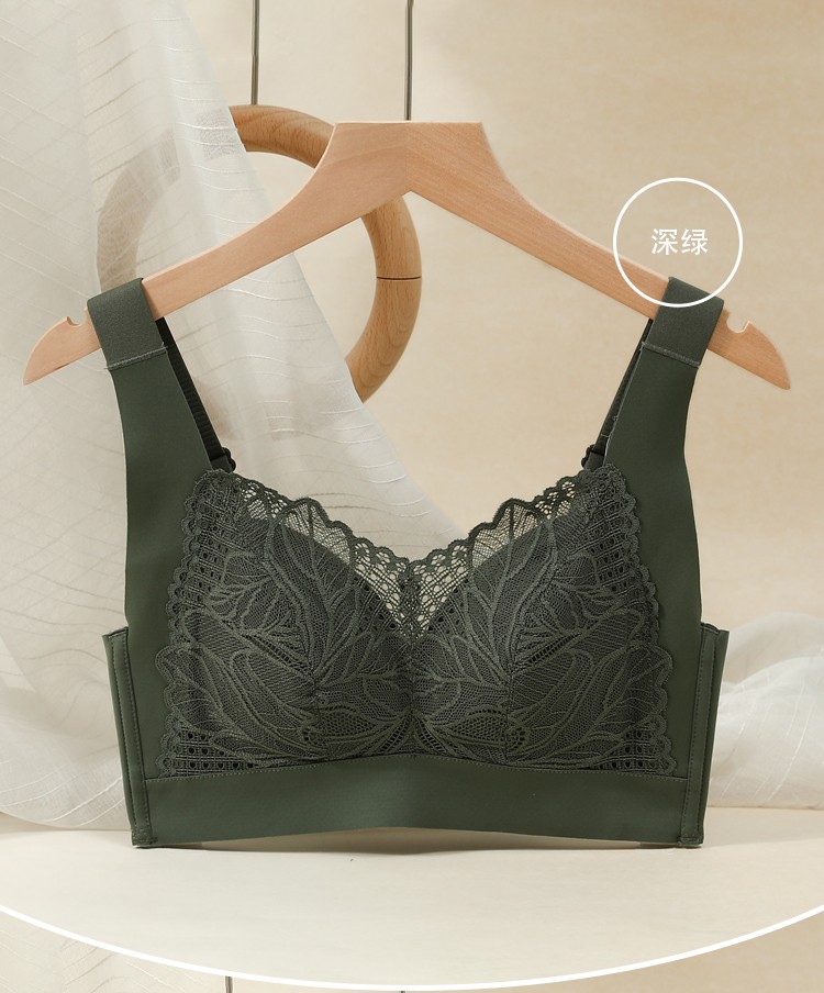 商场同款红豆文胸性感蕾丝无钢圈聚拢胸罩大罩杯内衣深蓝b75