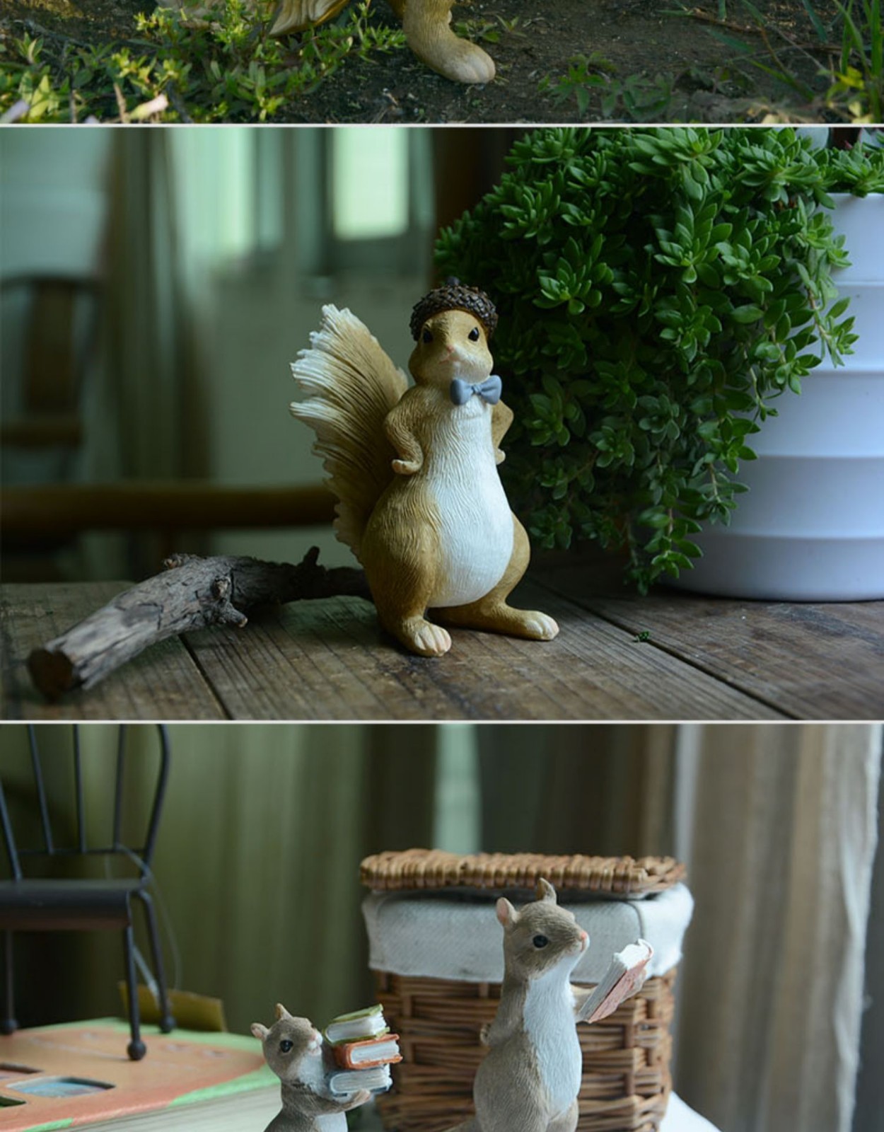 中吉万兴可爱小松鼠摆件家居花园装饰田园风配件森系田园松鼠系列3款