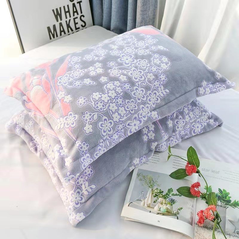 雕花法兰绒单人枕套珊瑚绒水晶绒枕头套单只一对装灰色郁金香一对装不