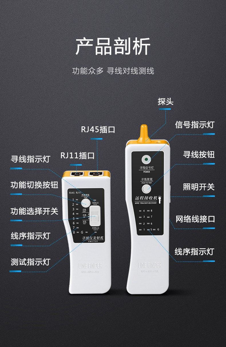 达而稳dorewin多功能寻线仪网线检测器测线仪寻线器网络测试仪巡线仪