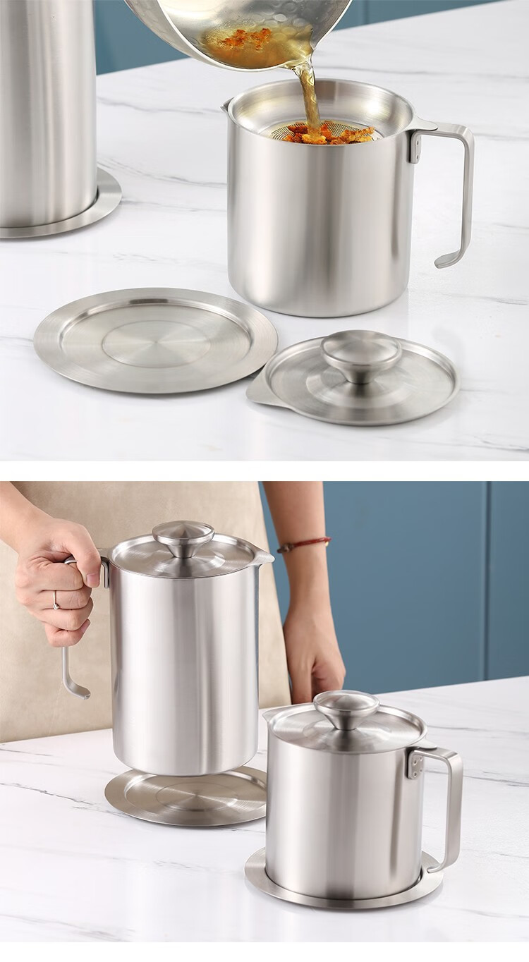 油壶304不锈钢油罐壶厨房油渣壶家用带过滤网储油罐漏油滤油煜尚12l