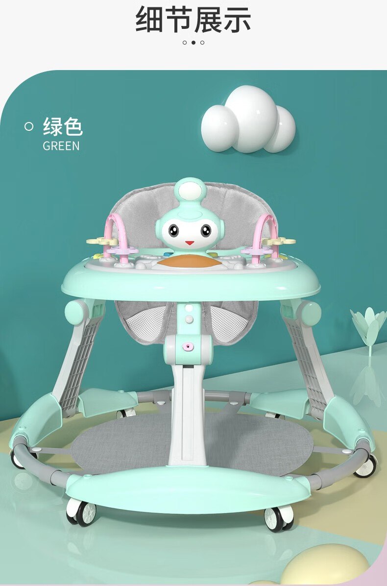 可折叠可坐学行车平衡车儿童无脚踏萌兔王子学走车高原蓝音乐版普通轮