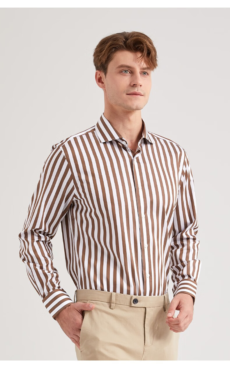 danielhechter丹尼爱特全棉条纹百搭长袖男士衬衣咖色40
