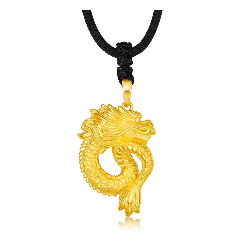 黄金龙吊坠男金项链999足金十二生肖龙挂坠转运珠3d硬金金龙坠绳子