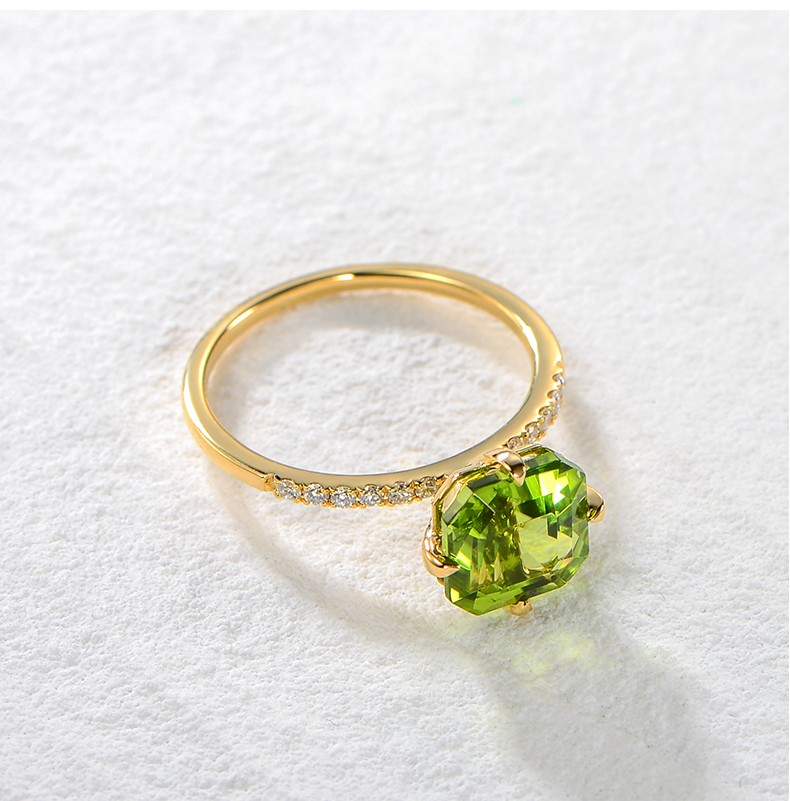 goodland珠宝 天然橄榄石戒指女18k金方形镶嵌宝石指环原创设计个性