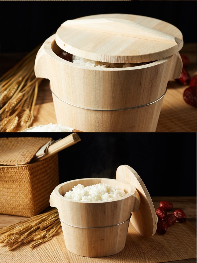 商用柳杉无胶无漆大木桶纯手工蒸发器 27cm提手盖蒸4斤米供6-7人吃