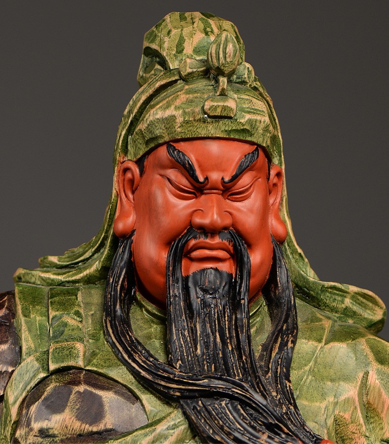 唯艺思佳香樟木雕关公摆件实木雕刻彩绘关帝圣君关二爷神像家居客厅