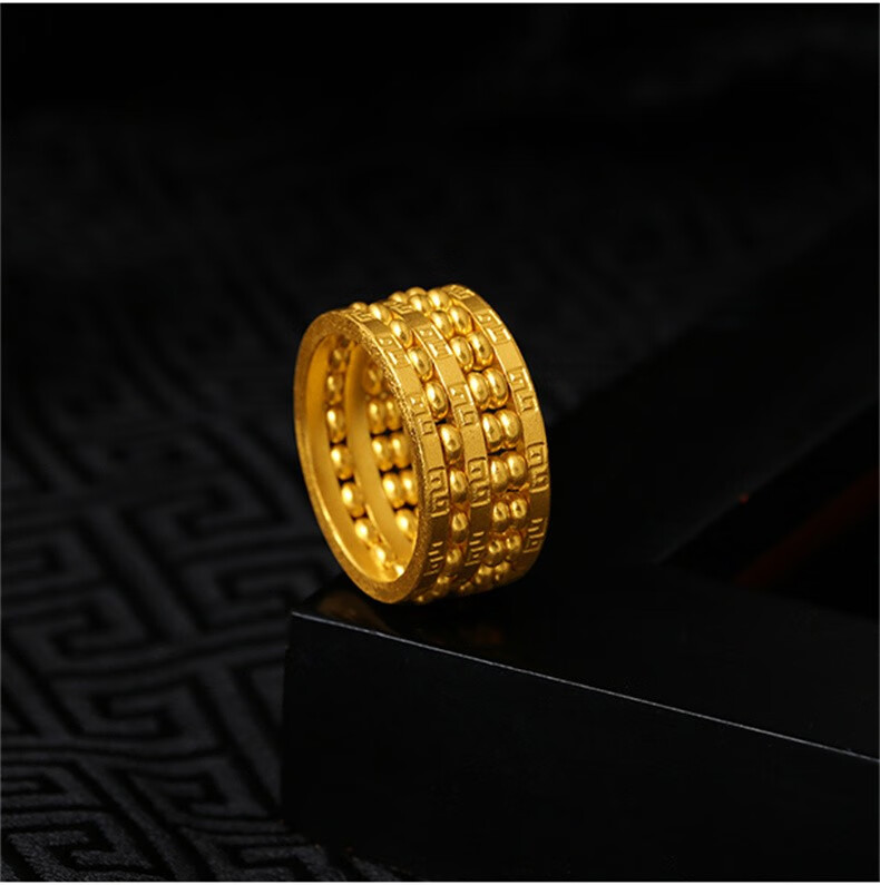 古法黄金算盘戒指男女同款闭口实心金算盘戒指情侣款 30.