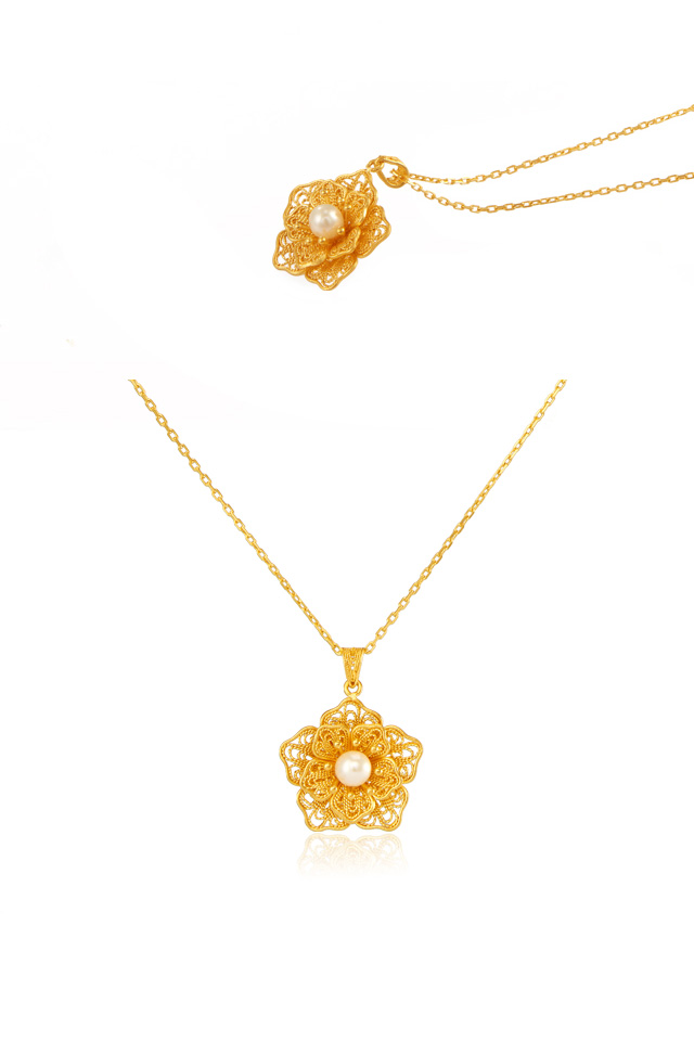 越王古法黄金陌上花开花丝项链足金项链004611金重48克