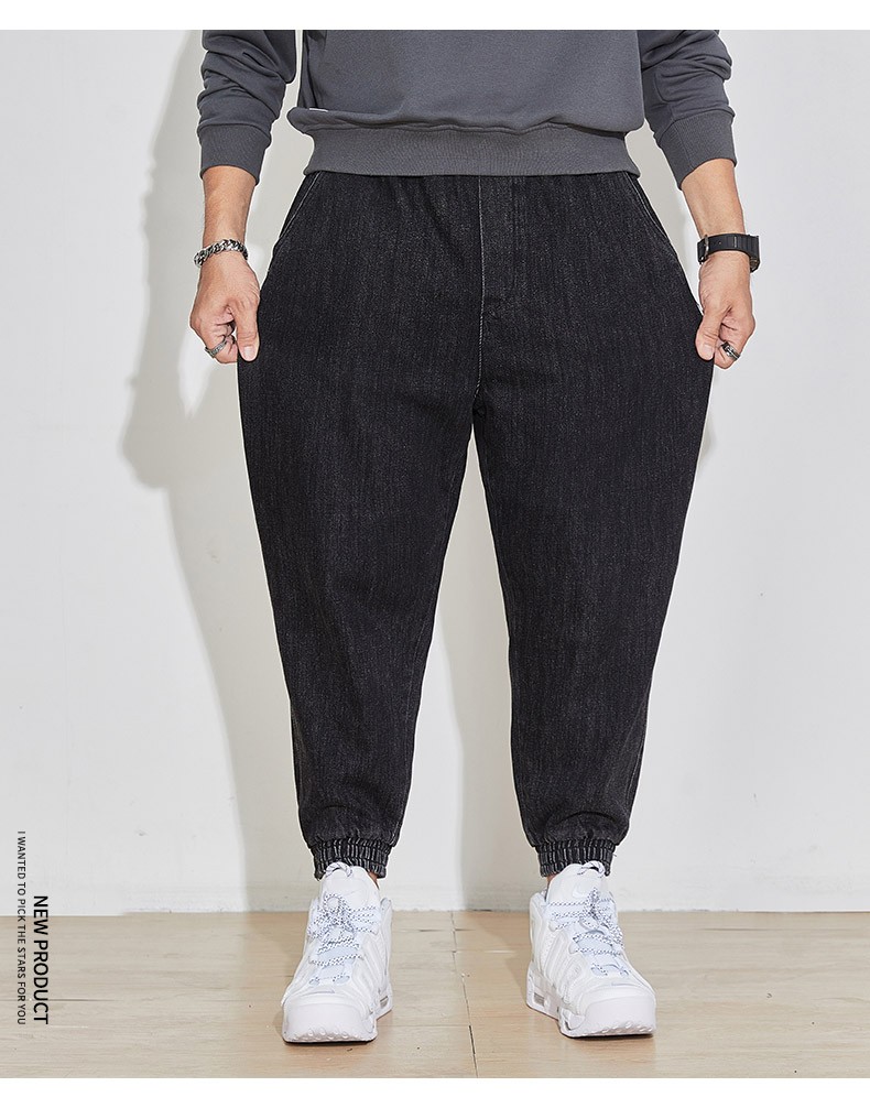 豪朗格加肥加大码牛仔裤男装厚款长裤肥佬胖子阔脚超大号秋冬裤子高腰