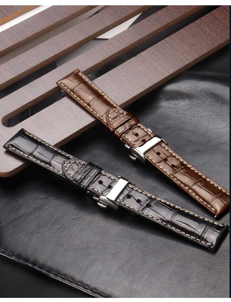 l2开创者8针月相浪琴名匠表带 蓝皮白线-金色蝴蝶扣 20mm【图片 价格