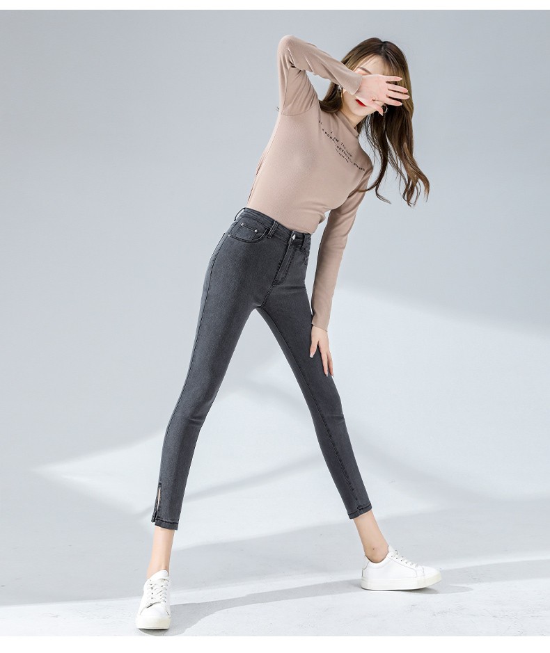 幻黛九分牛仔裤女2022春季开叉韩版小脚修身紧身裤高弹高品质弹力裤