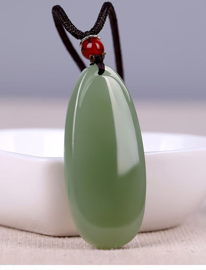 落花啼春和田玉青玉水滴平安无事牌吊坠男女玉石无字牌项链挂件玉佩