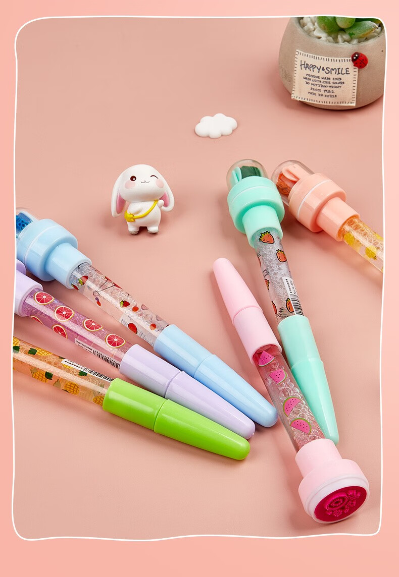 六品堂泡泡笔多功能儿童神奇的魔法笔抖音同款卡通可爱灯光滚轮印章笔