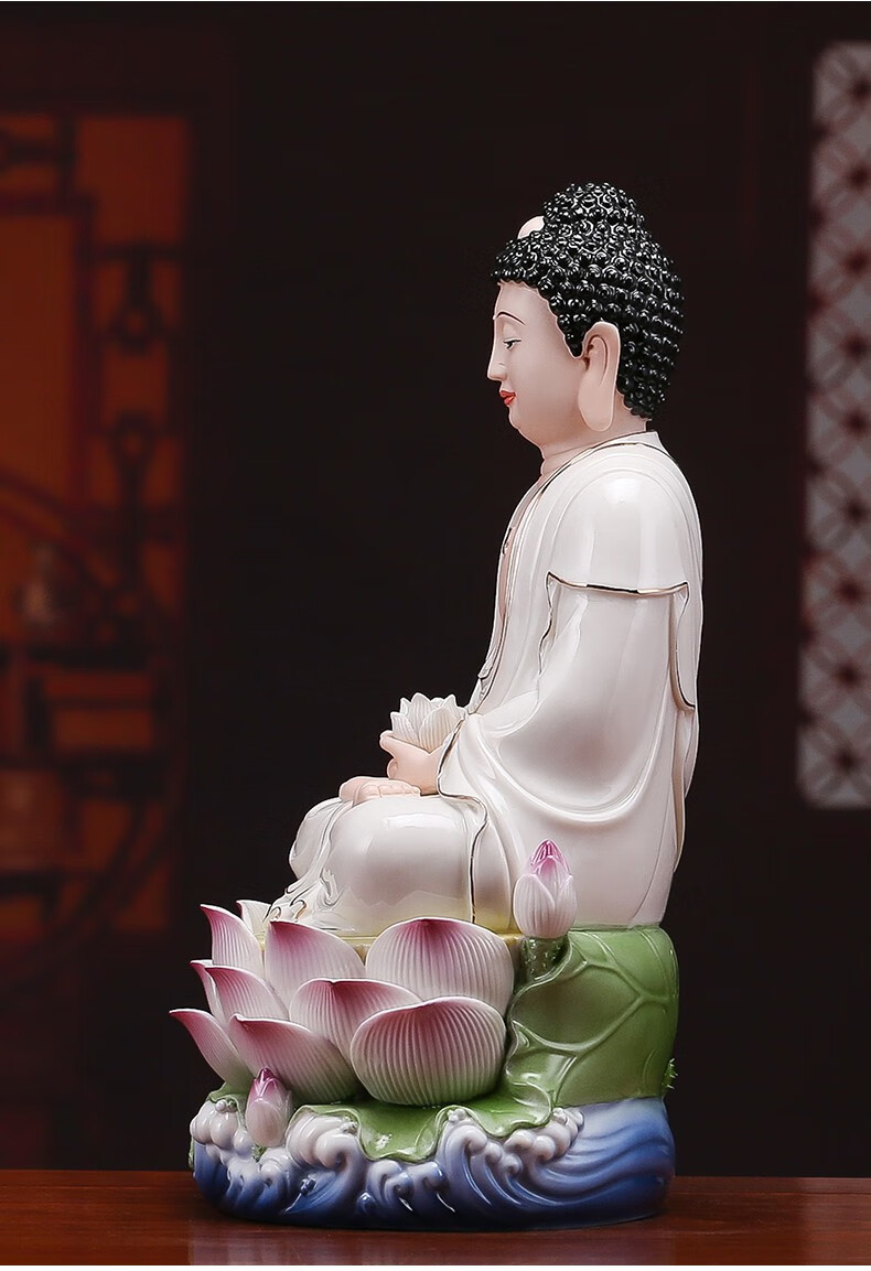 造趣zaoqu如来佛坐莲释迦牟尼佛供奉佛像佛教陶瓷摆件12寸描金
