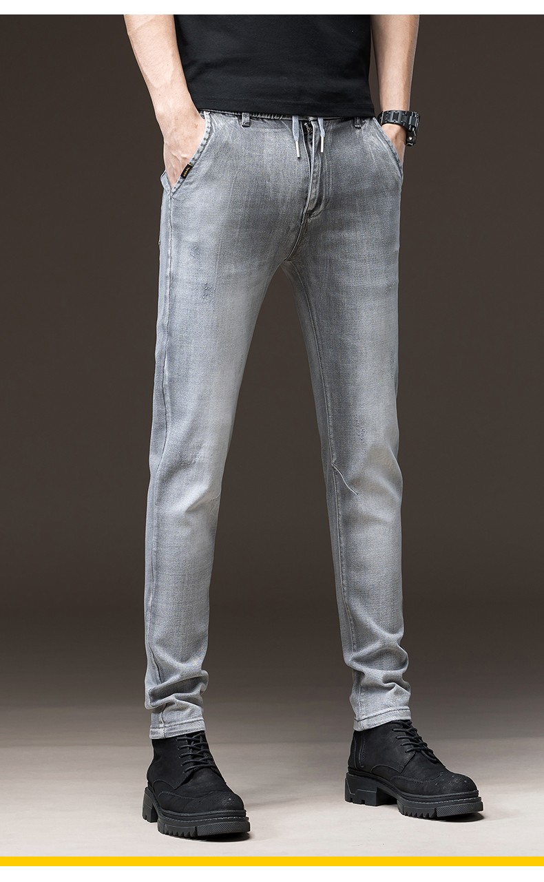 美洲野牛男士牛仔裤修身长裤休闲弹力小脚裤子男生长裤时尚百搭春季