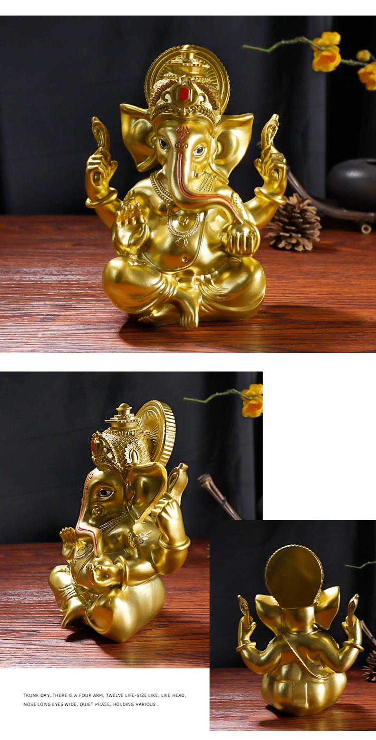 尼泊尔树脂彩绘象鼻财神泰国象神家居办公室会所装饰工艺品黄铜象鼻