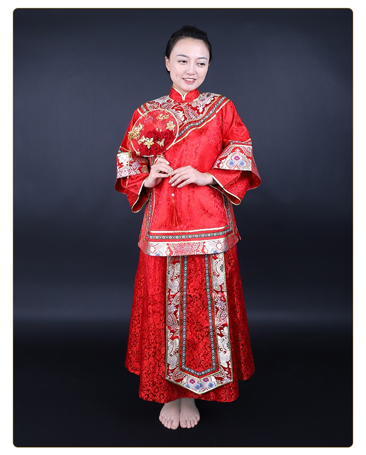 2022新款中式婚纱结婚礼服 古装旗袍婚礼服嫁衣 新娘敬酒服复古婚纱