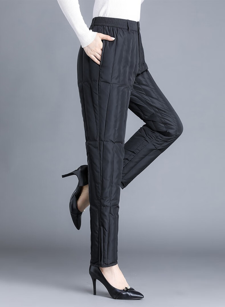 zoomell中老年人羽绒裤女外穿高腰直筒宽松加厚妈妈冬季保暖裤防寒