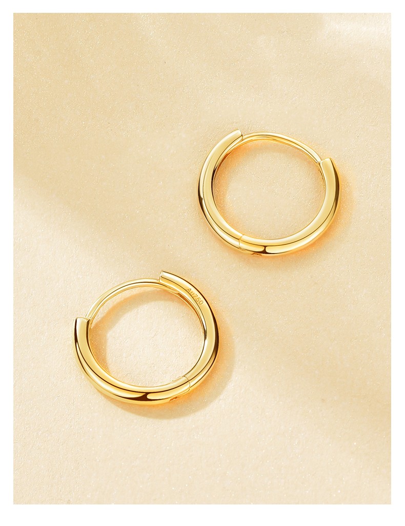 爱的约定18k黄金素圈耳环女生k金圆圈简约耳饰时尚首饰品气质耳圈养
