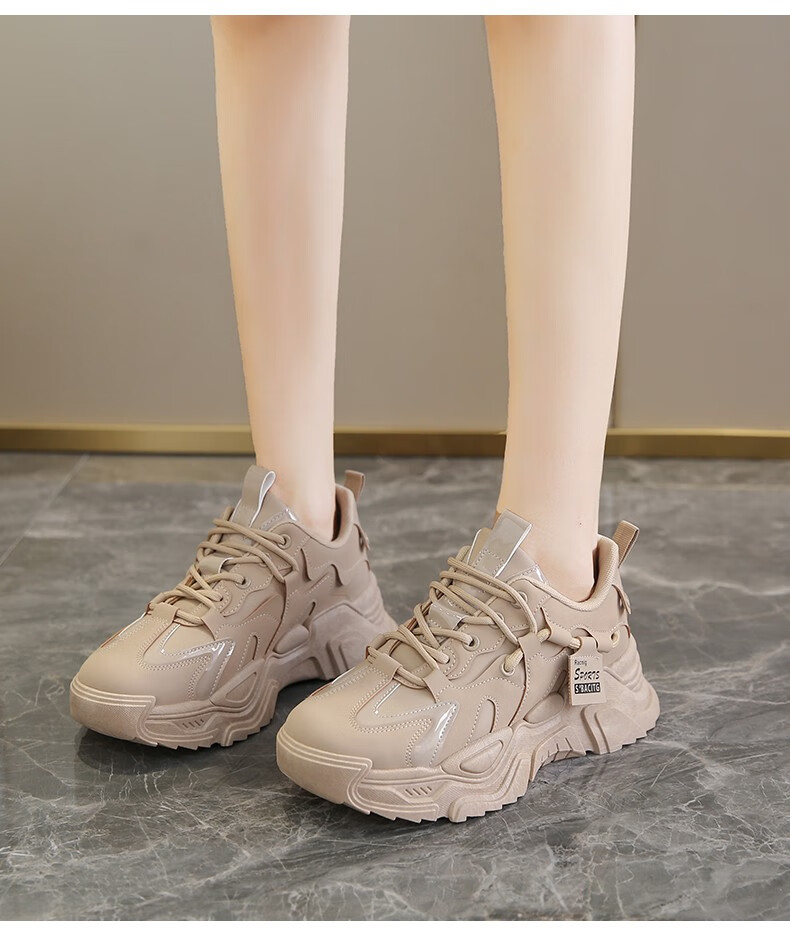 女潮ins欧洲站2022春秋季新款潮流炸街软底增高厚底松糕鞋女卡其色37
