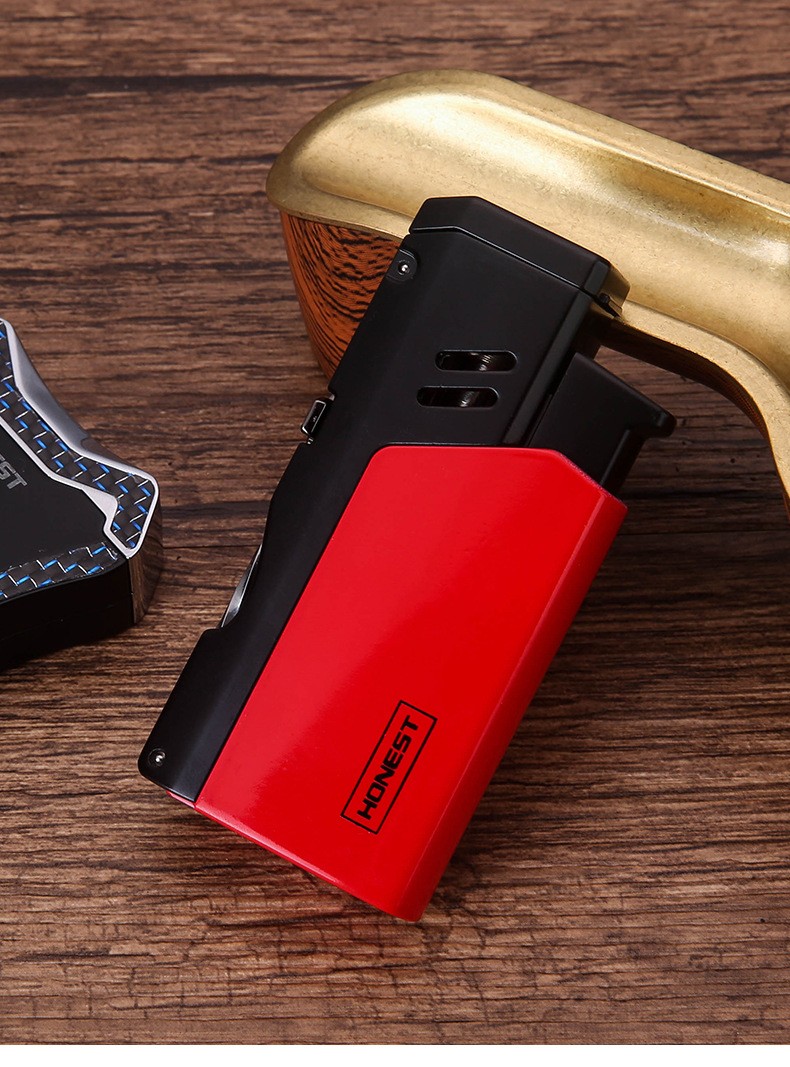 honest百诚充气打火机雪茄高档多功能带开孔器通针气体防风男士用直冲