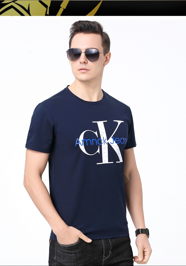 夏季新款中青年圆领印花休闲男士夏天薄款舒适潮流百搭字母t恤衫amnck