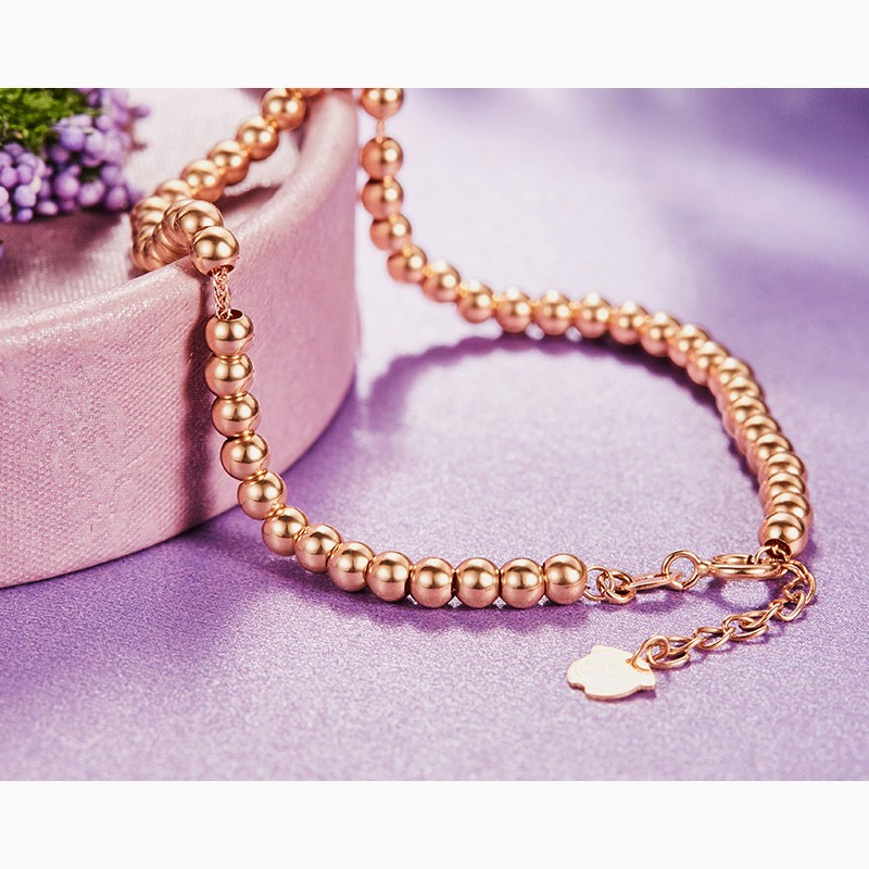 翊福禧品牌首饰k金手链 玫瑰色18k金圆珠手链女 k金