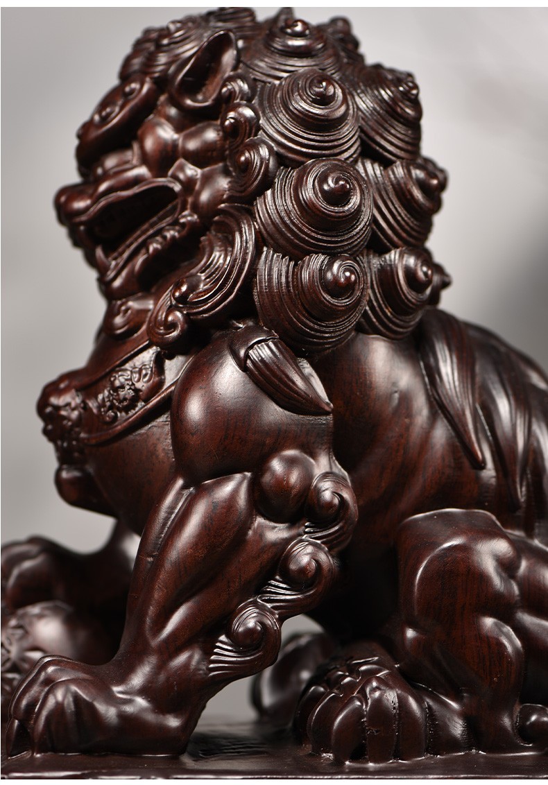 浣彩黑檀木雕狮子摆件一对狮子实木质家居门口客厅创意装饰摆设工艺品