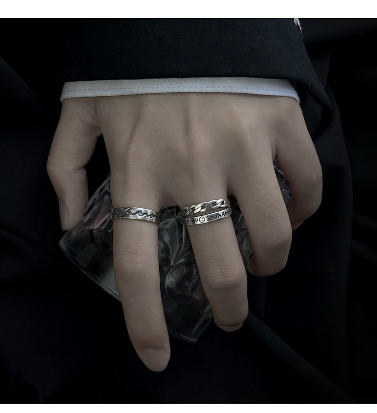 浅酌组合叠戴戒指男士单身戒复古做旧开口指环个性嘻哈潮流学生简约