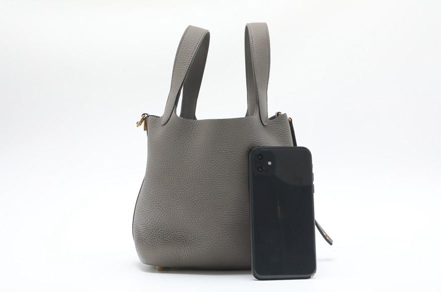 【二手95新】爱马仕hermes 18菜篮子锡器灰金扣手提包 女士包袋【图片