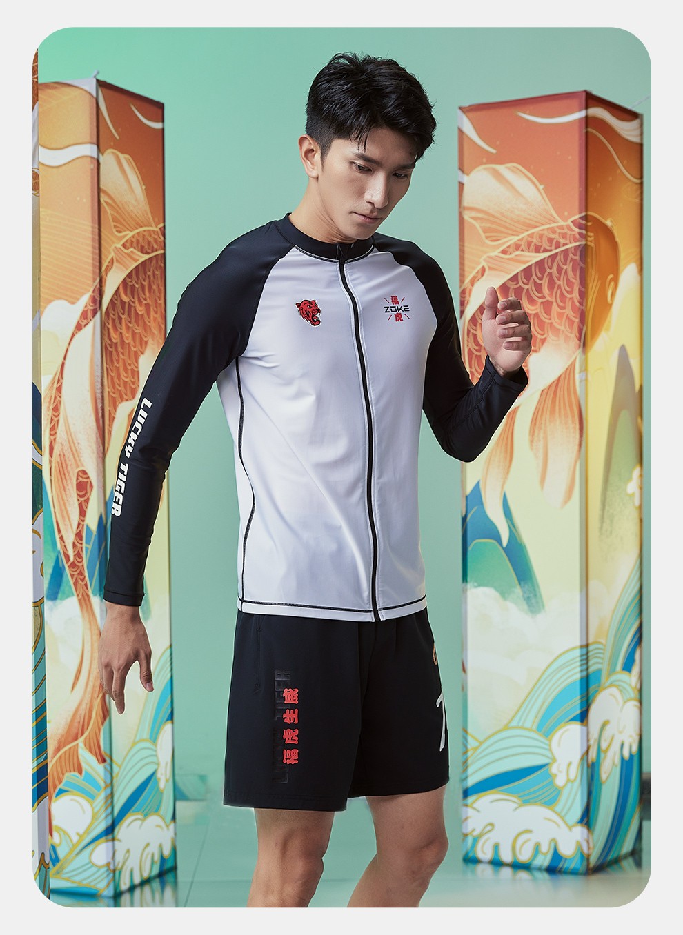 洲克zoke泳裤男时尚印花游泳裤运动戏水度假出游舒适透气大男沙滩游泳