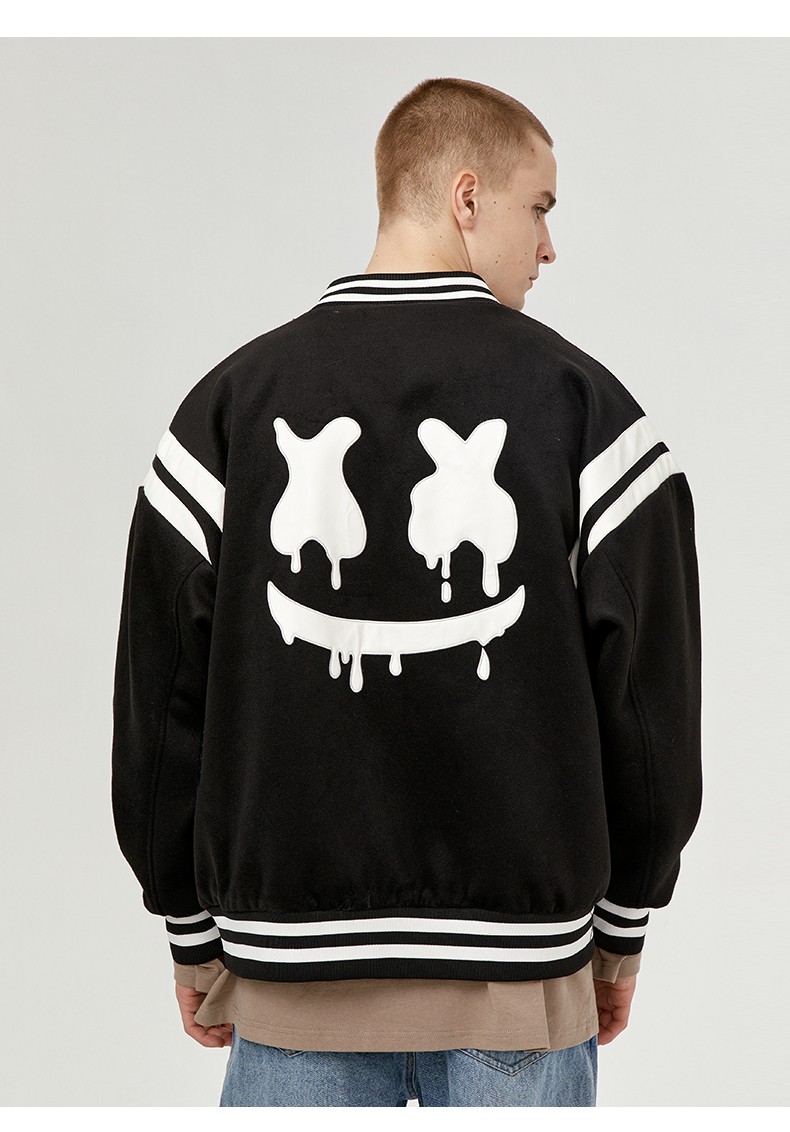 er笑脸简约基础棒球服男春秋季国潮牌宽松夹克美式街头情侣款外套