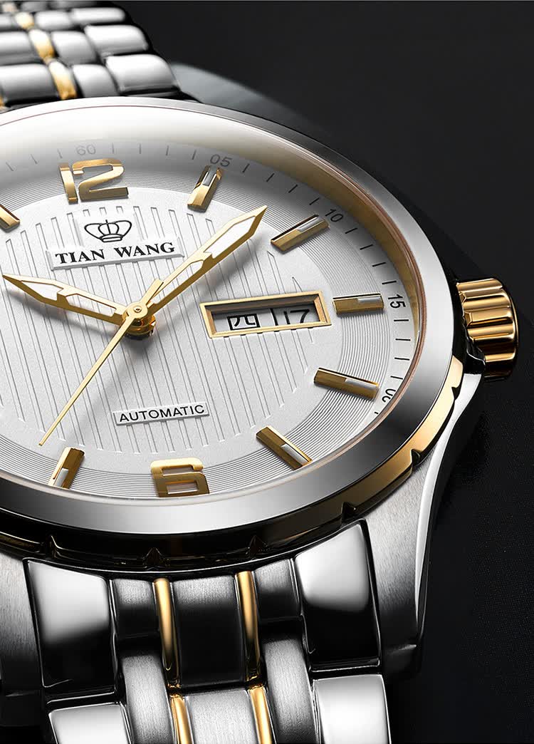 天王送礼佳选天王表tianwang手表机械钢带男表经典简约金表双日历显示