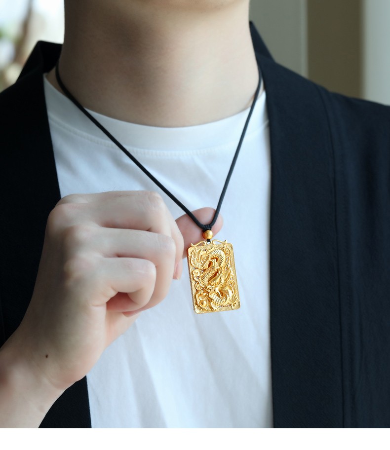 福喜顺古法黄金吊坠男足金9999十二生肖龙牌吊坠男按克男女祥龙云平安