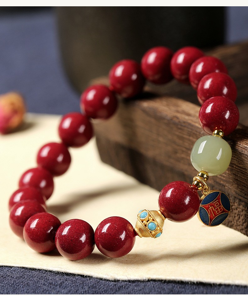 皇家天选紫金砂手串天然原石玉珠转运珠手链男女吉祥护身礼物湖水绿款