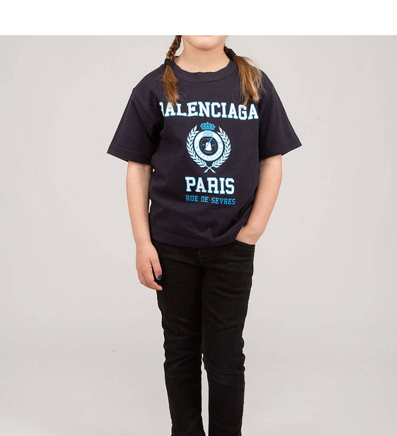 balenciaga巴黎世家男孩童装胸前字母徽标图案印花红色棉质圆领短袖