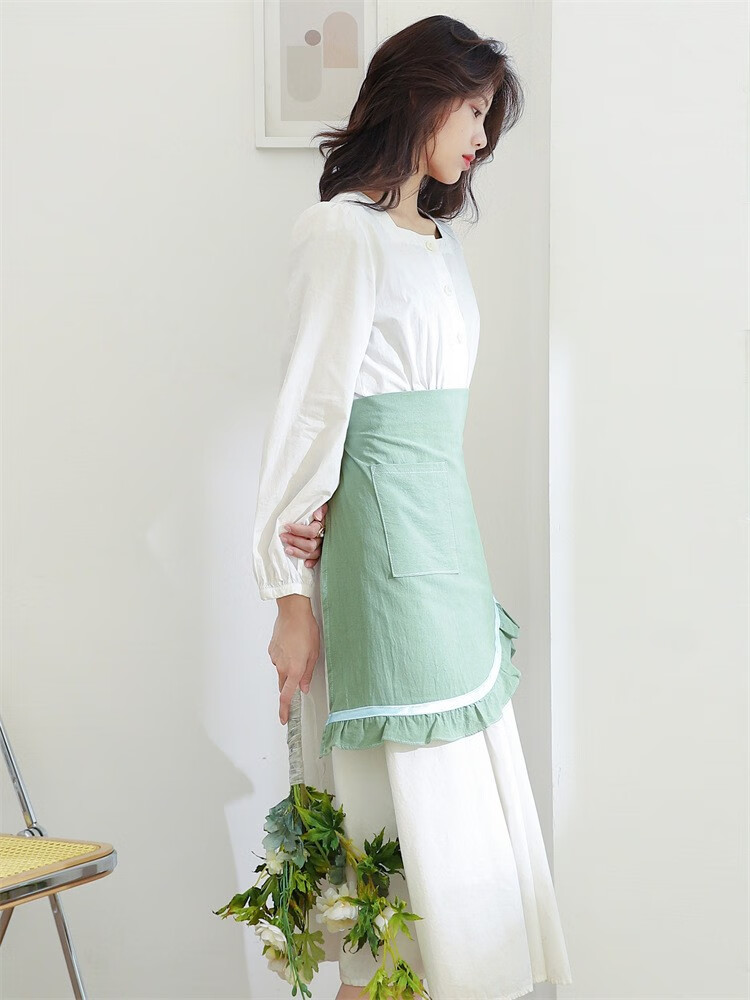 花边半身围裙 纯棉水洗棉厨房烘焙烧烤咖啡奶茶店园艺幼儿园老师工作