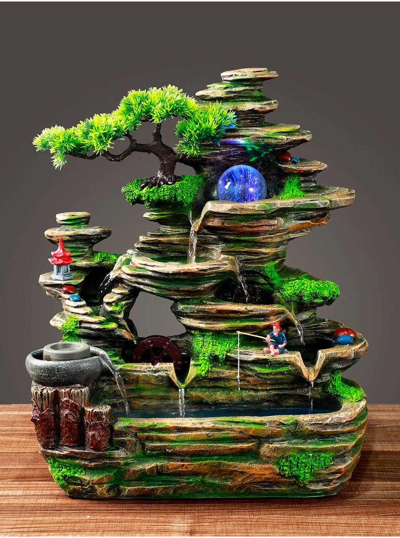 鸿如假山流水喷泉摆件工艺品客厅风水轮加湿器水景办公室招财装饰品