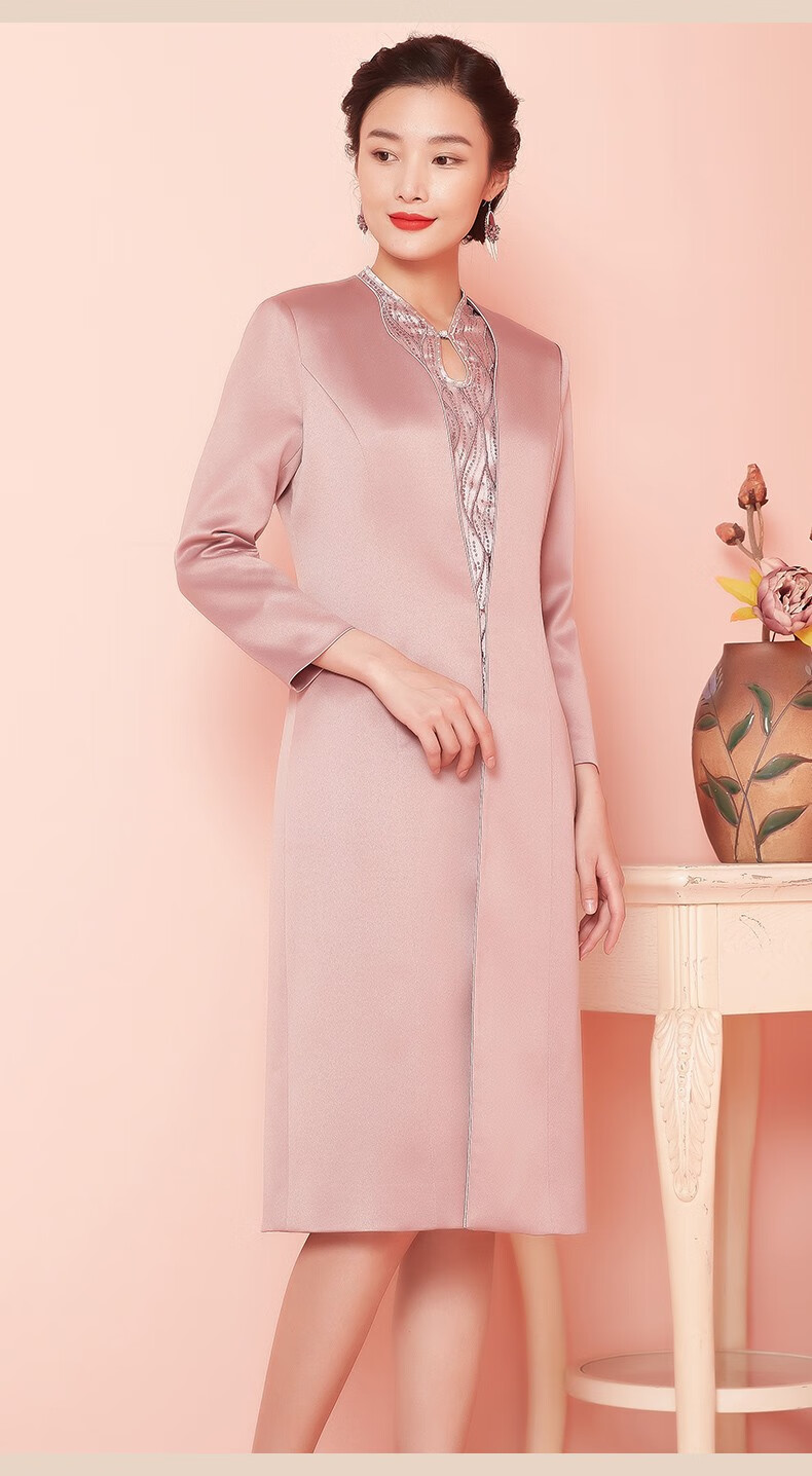 瑟俐品牌妈妈结婚礼服2022新款粉色缎面年轻款高端婚礼喜婆婆婚宴装
