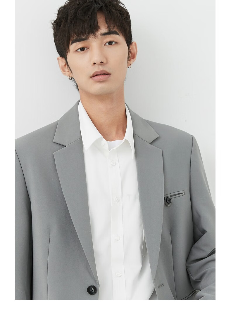 西服男高级感2022春季新款韩版雅痞休闲西装外套男士帅气单西雾灰175l