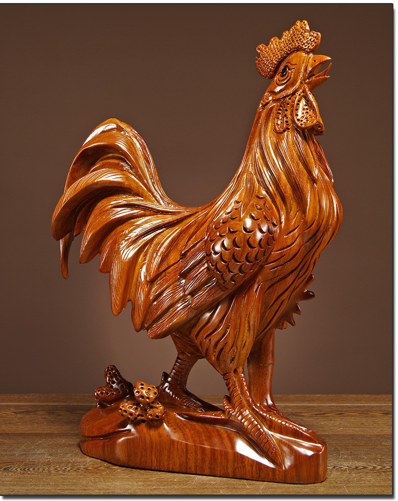 禾樾木雕大公鸡摆件大号实木十二生肖动物鸡纳福家居客厅装饰工艺品