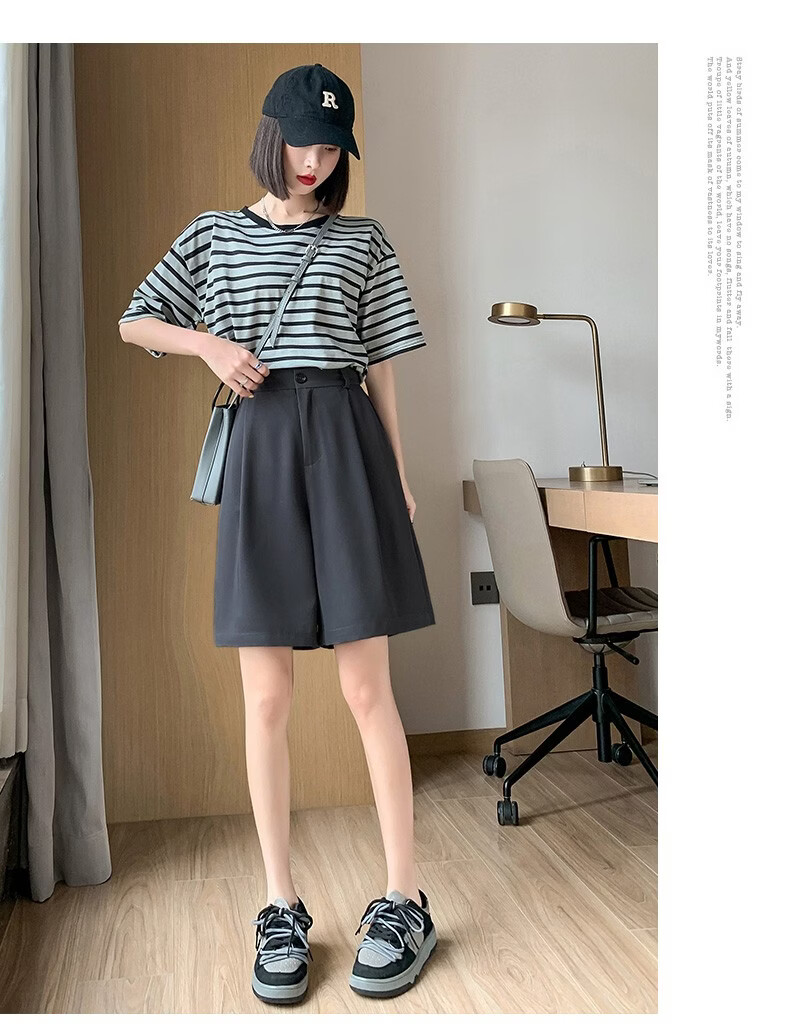 LangSha Women's Suit Shorts, Lightweight And Loose-Fitting for Summer Wear, Wide-Leg Five-Point Shorts, High-Waisted A-Line Slimming Casual Shorts 21
