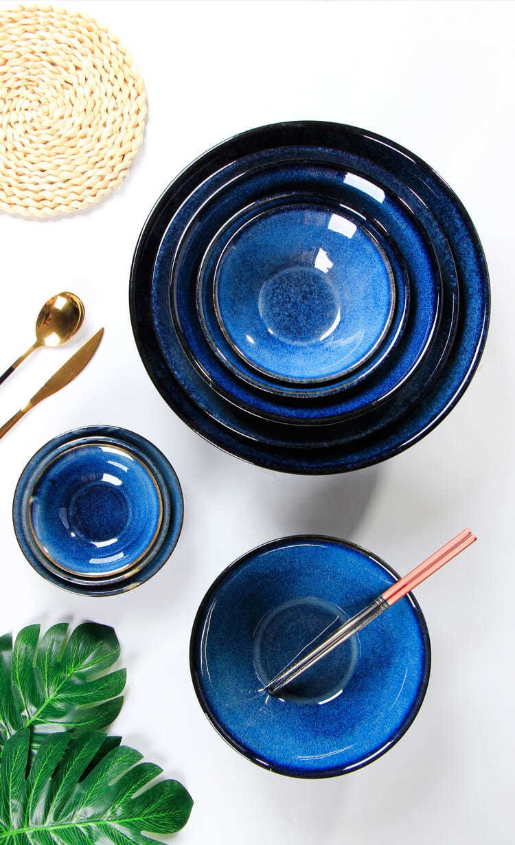 优凡优品陶瓷小碗深蓝仿古酒碗火锅蘸碟碗酒碗古碗米饭碗火锅小料碗