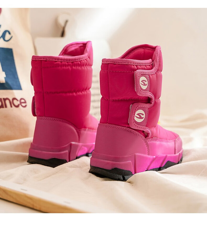 哈比熊童鞋冬季儿童雪地靴男童鞋女童加绒靴子保暖中筒靴深蓝红31码