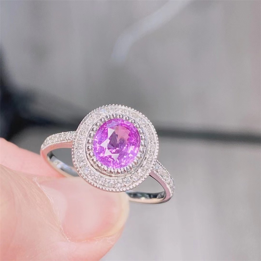 宥熙珠宝天然紫蓝宝戒指彩色宝石18k金镶嵌裸石108克拉晶体通透附证书