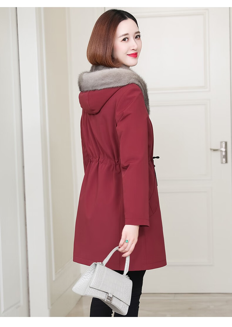 欧迪鸟odybird品牌女装派克服女中长款2021新款皮草内胆可脱卸水貂毛