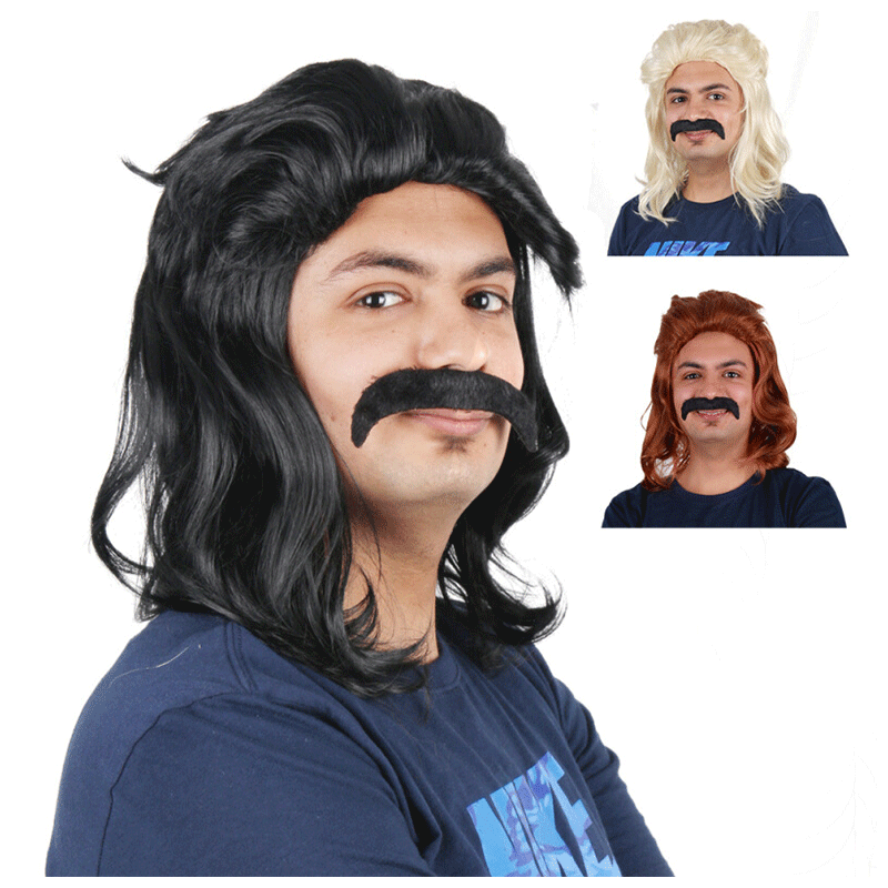 外国人头发男士长发发套派对头套表演影视直播假发野人假发长卷发金色