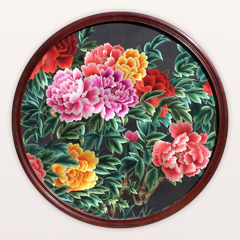 三街七号牡丹苏绣成品挂画手工刺绣精品客厅玄关装饰挂画送朋友刺绣